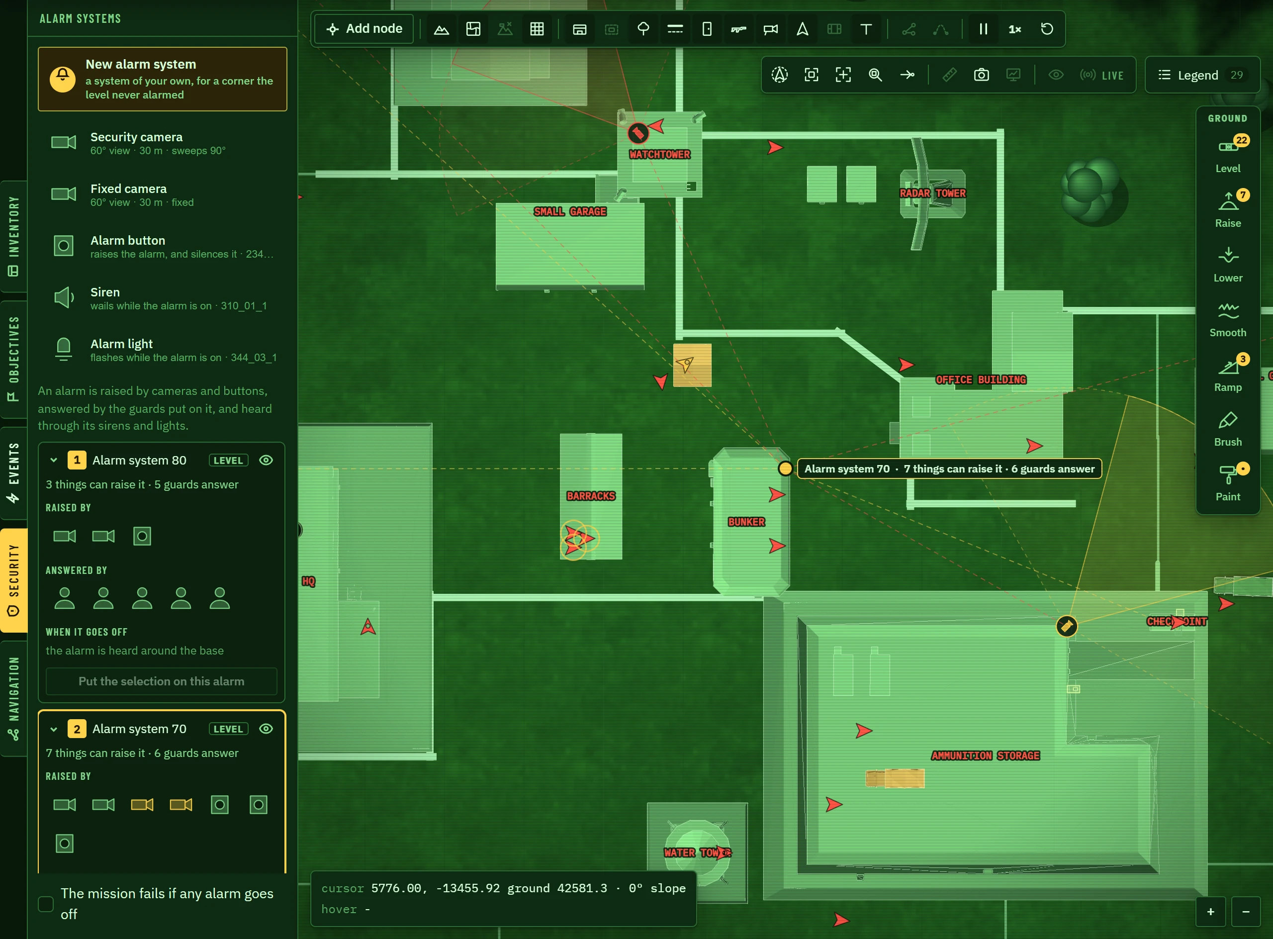 An alarm system drawn on the map