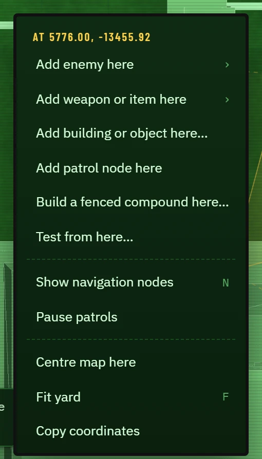 Right-click on open ground
