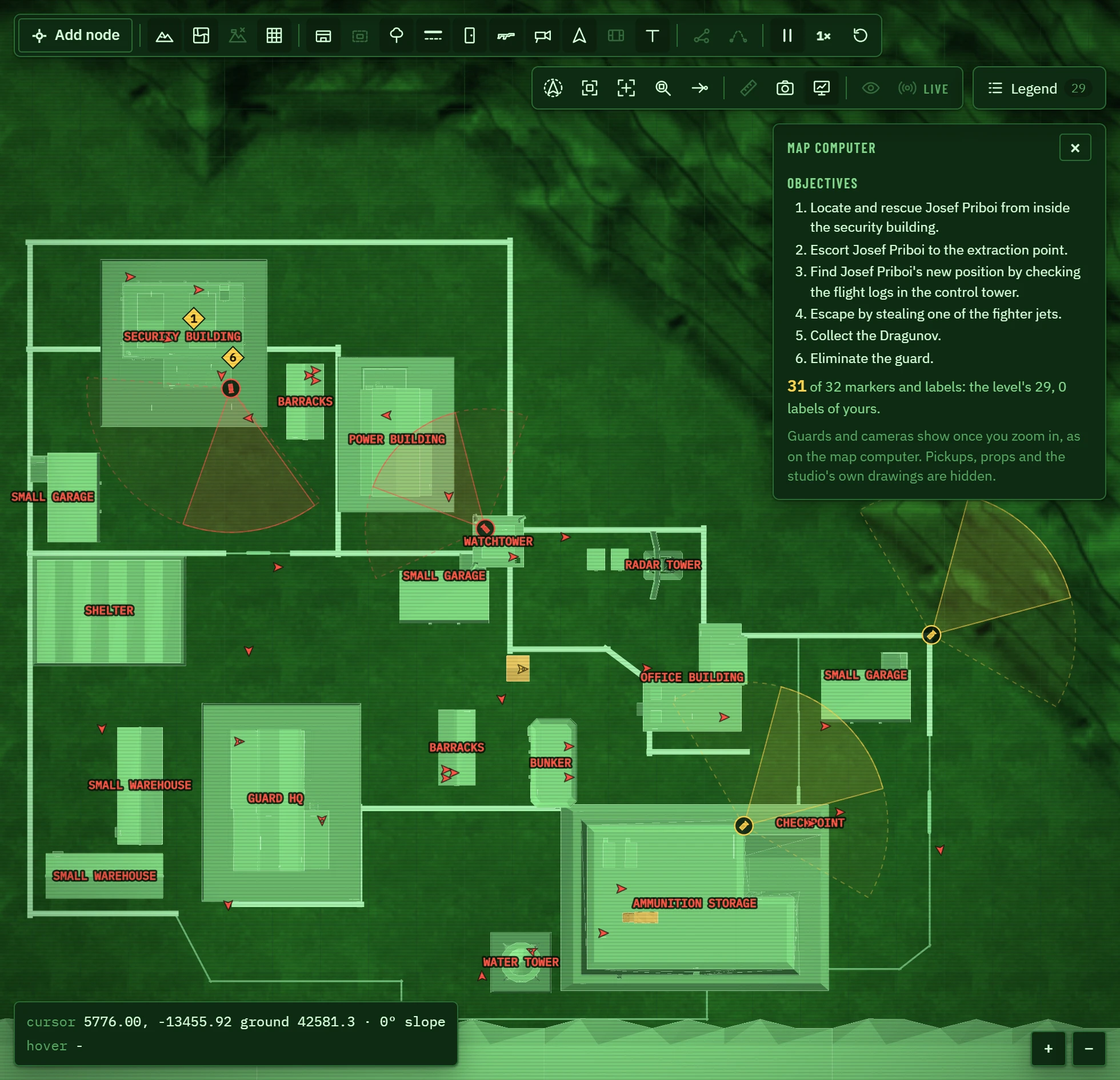 The map computer preview, with its objectives page