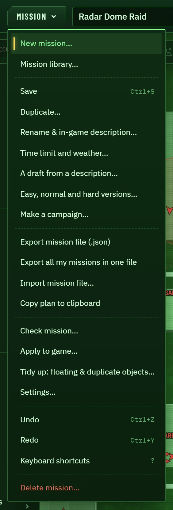 The Mission menu
