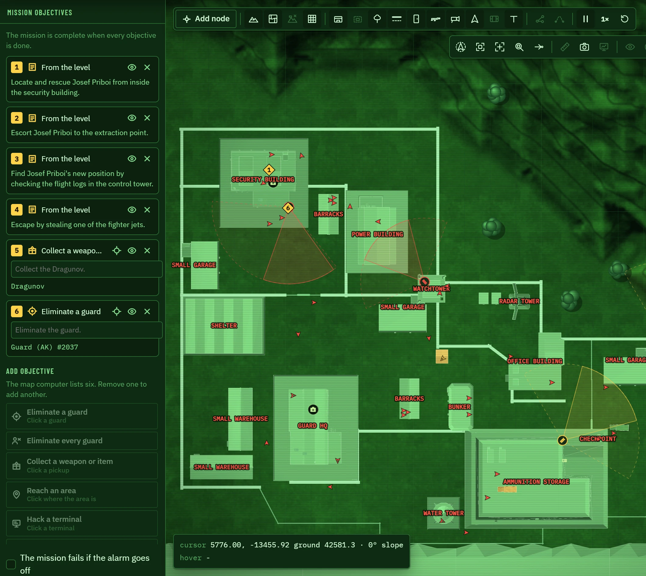 The objectives, and their numbered diamonds on the map