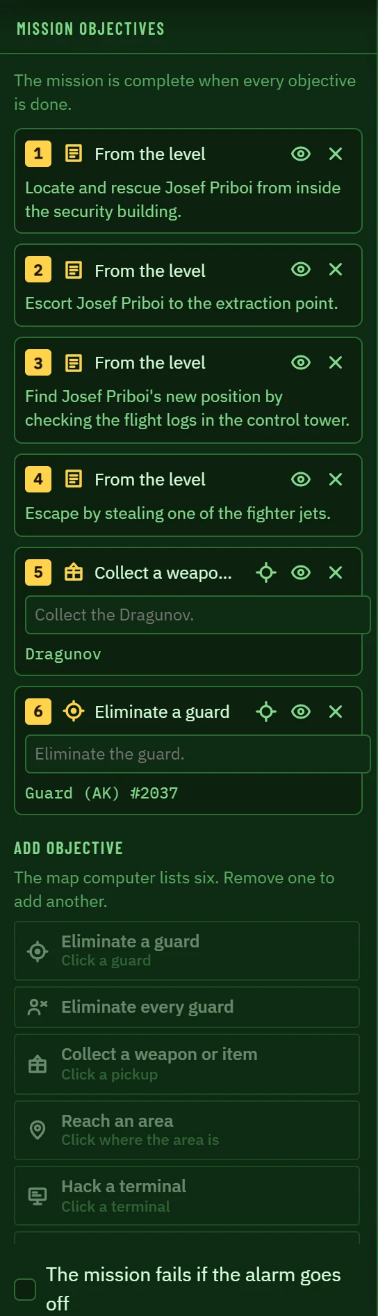 The Objectives tab