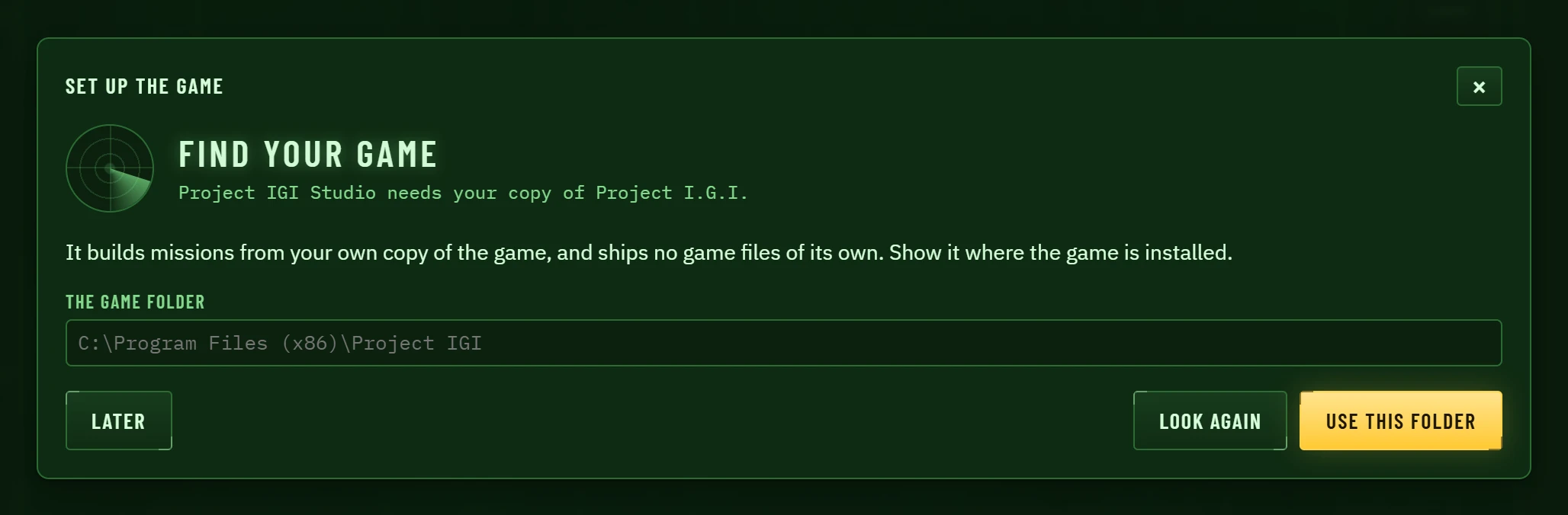 The first screen: where is Project I.G.I.?