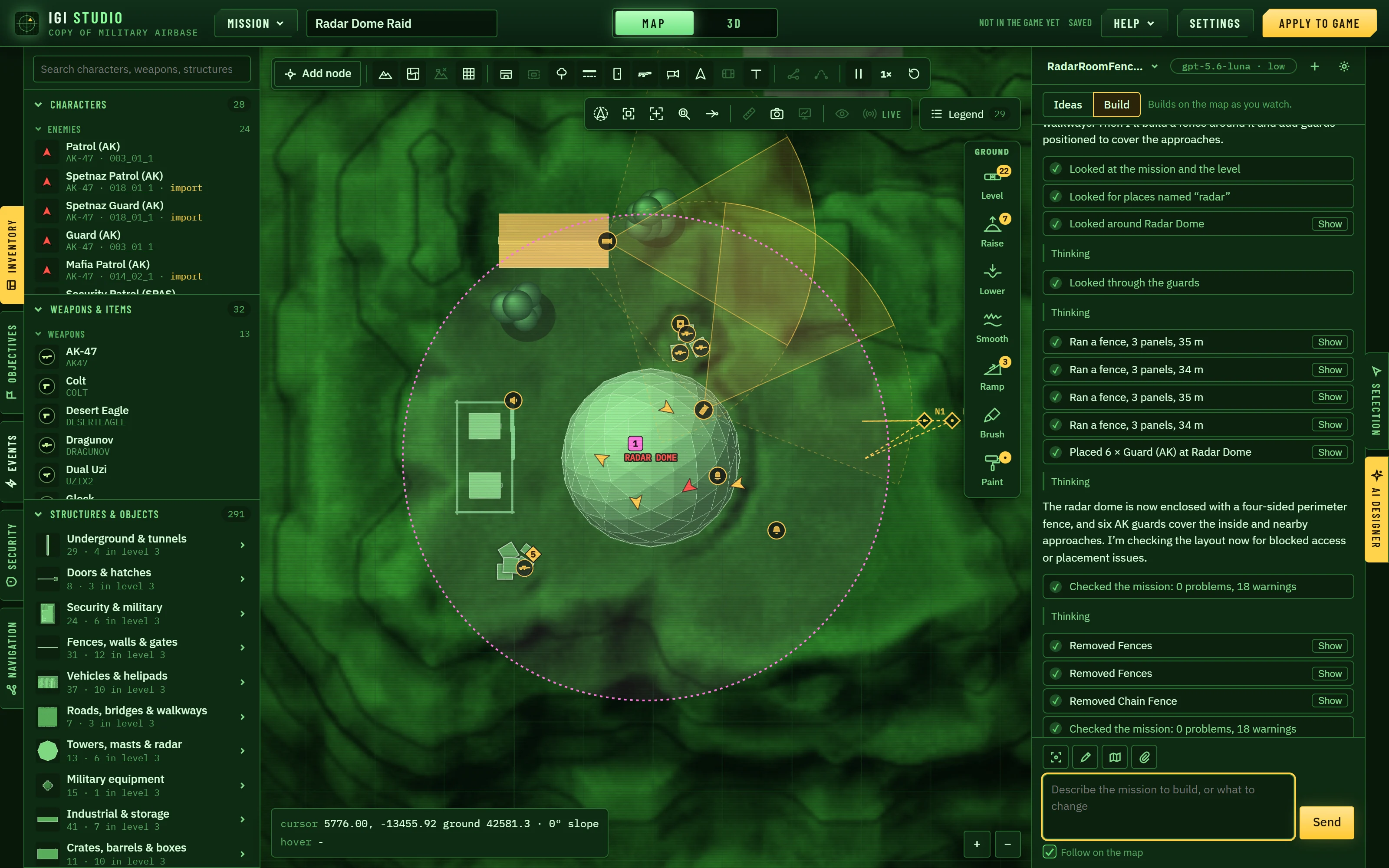The AI designer fencing in the radar dome and posting guards round it, step by step