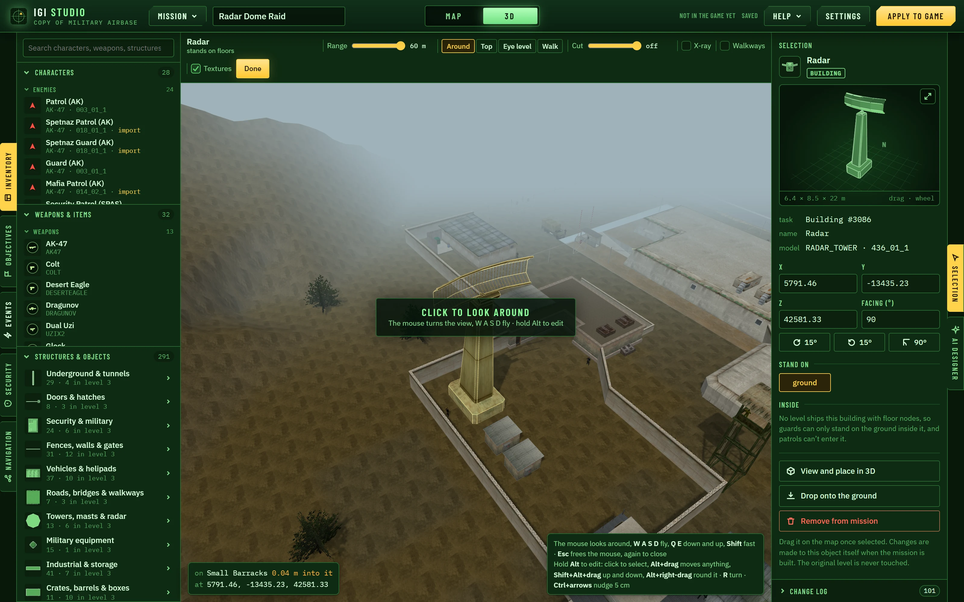 The radar tower of the Military Airbase, in 3D